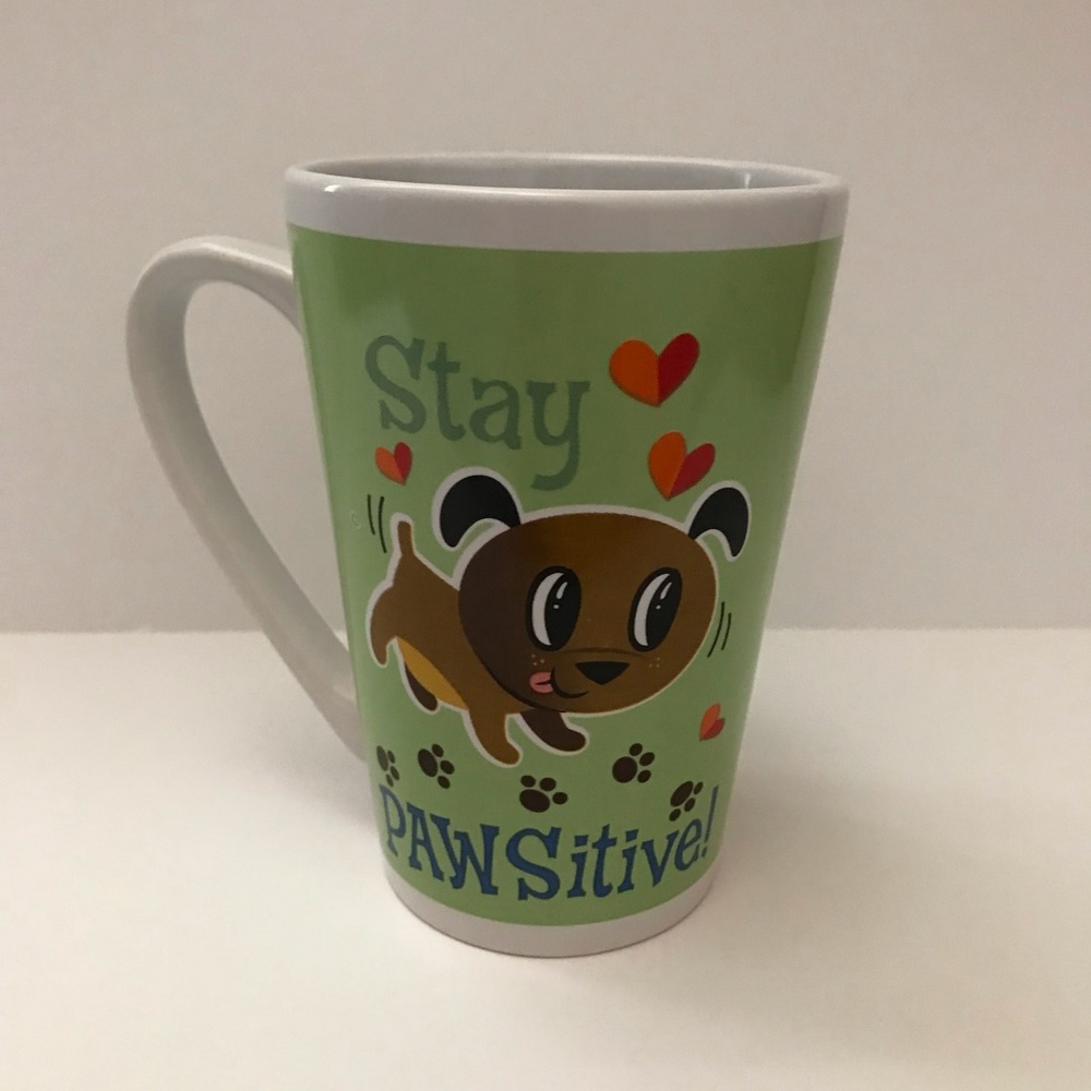 Dog Lovers Tall Coffee Tea Mug Stay Pawsitive 16oz Double Sided Graphics Office